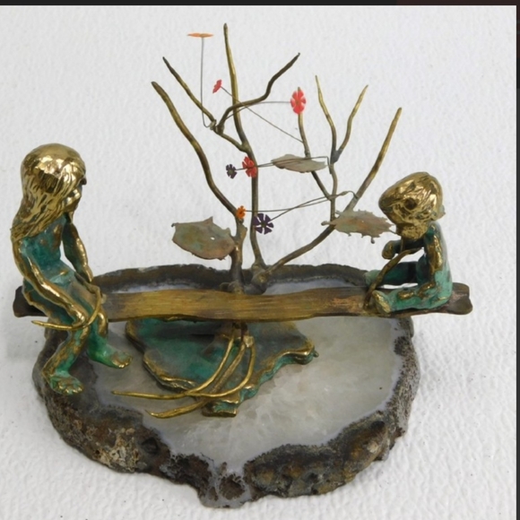1970s Malcolm Moran Bronze Sculpture Mineral Base